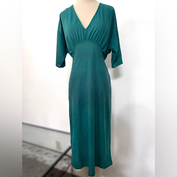 Zara Emerald Green Rustic Flowy Dress Size Small - Picture 4 of 12
